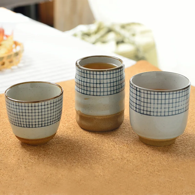 

Ceramic soup cup coarse pottery hand painted lattice pattern teacup originality Coffee cup wine cups