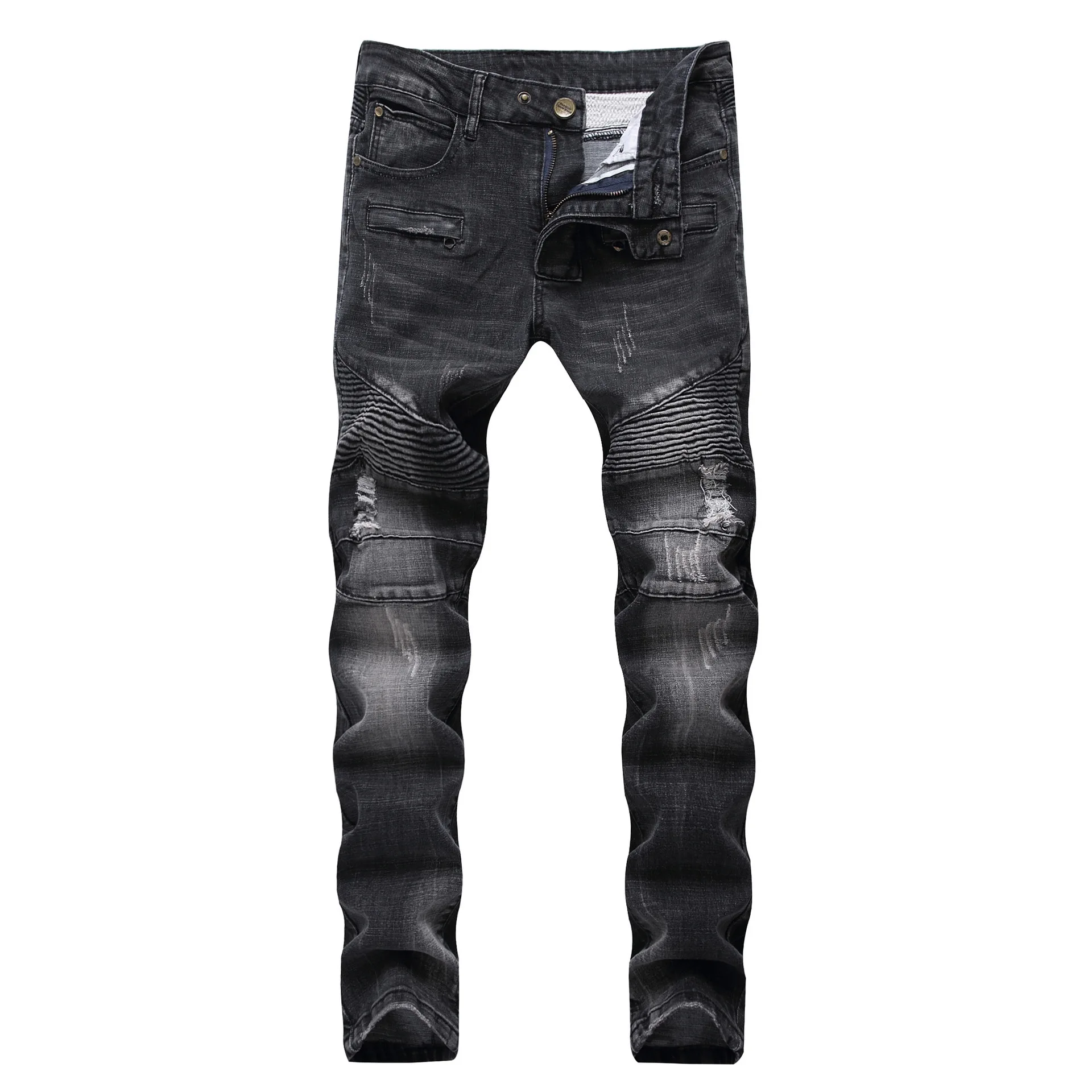 2021 Men's Jeans Ripped Street HIP HOP Punk Stretch Bike Autumn Spring Jeans Trendy Holes Slim Straight Folds Denim Trouers
2021 Men's Jeans Ripped Street HIP HOP Punk Stretch Bike Autumn Spring Jeans Trendy Holes Slim Straight Folds Denim Trouers