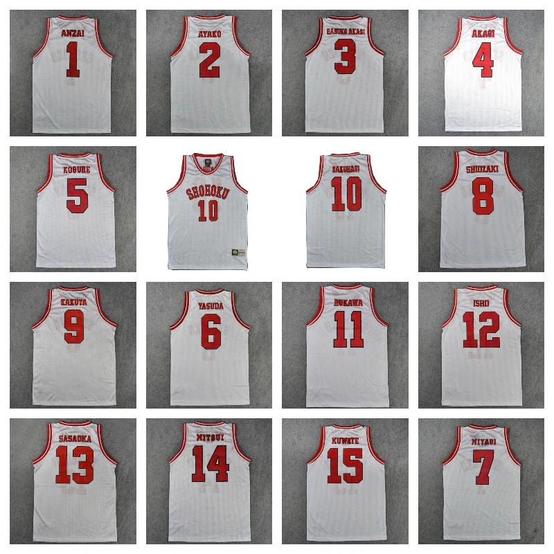 BG basketball jerseys SHOHOKU 1-15 RUKAWA SAKURAGI MITSUI jersey anzai Outdoor sportswear training Hip-hop culture movie white
BG basketball jerseys SHOHOKU 1-15 RUKAWA SAKURAGI MITSUI jersey anzai Outdoor sportswear training Hip-hop culture movie white