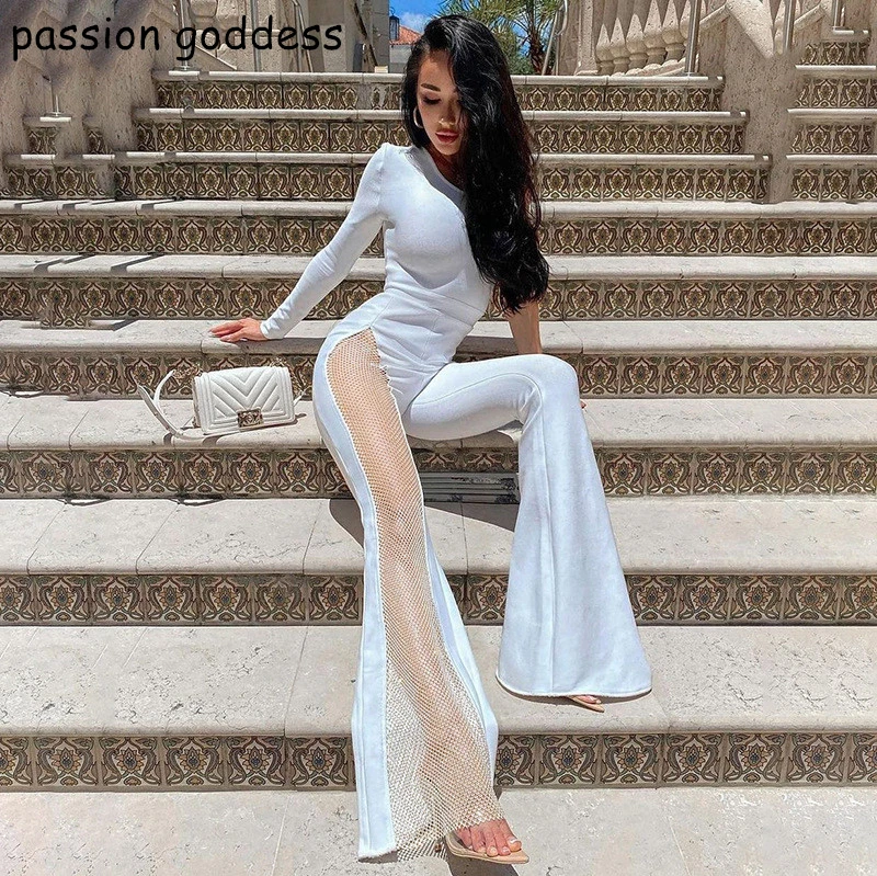 Fashion Women Sexy Streetwear Long Jumpsuits One Shoulder Mesh Patchwork Skinny Flare Pants Bodysuits Black White Red Rompers
Fashion Women Sexy Streetwear Long Jumpsuits One Shoulder Mesh Patchwork Skinny Flare Pants Bodysuits Black White Red Rompers