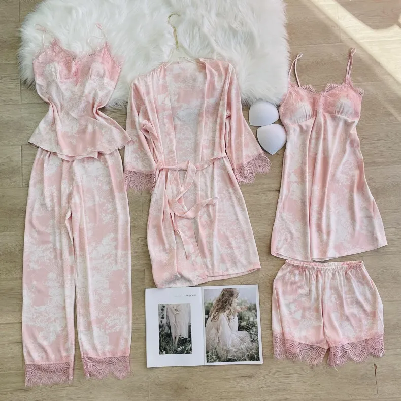 5 шт., женская пижама с кружевной отделкой и V-образным вырезом
5 шт., женская пижама с кружевной отделкой и V-образным вырезом