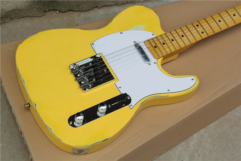 

Высокое качество 100% ручная работа корпус из липы винтажный Старый Стиль F желтая электрическая гитара