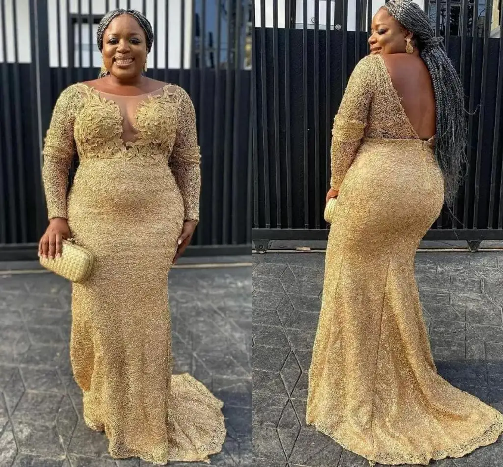 Plus Size Aso Ebi Prom Dresses Sheer Scoop Neck Applique Lace Evening Gowns Sexy Backless Mother of the Bride Vestidos
Plus Size Aso Ebi Prom Dresses Sheer Scoop Neck Applique Lace Evening Gowns Sexy Backless Mother of the Bride Vestidos