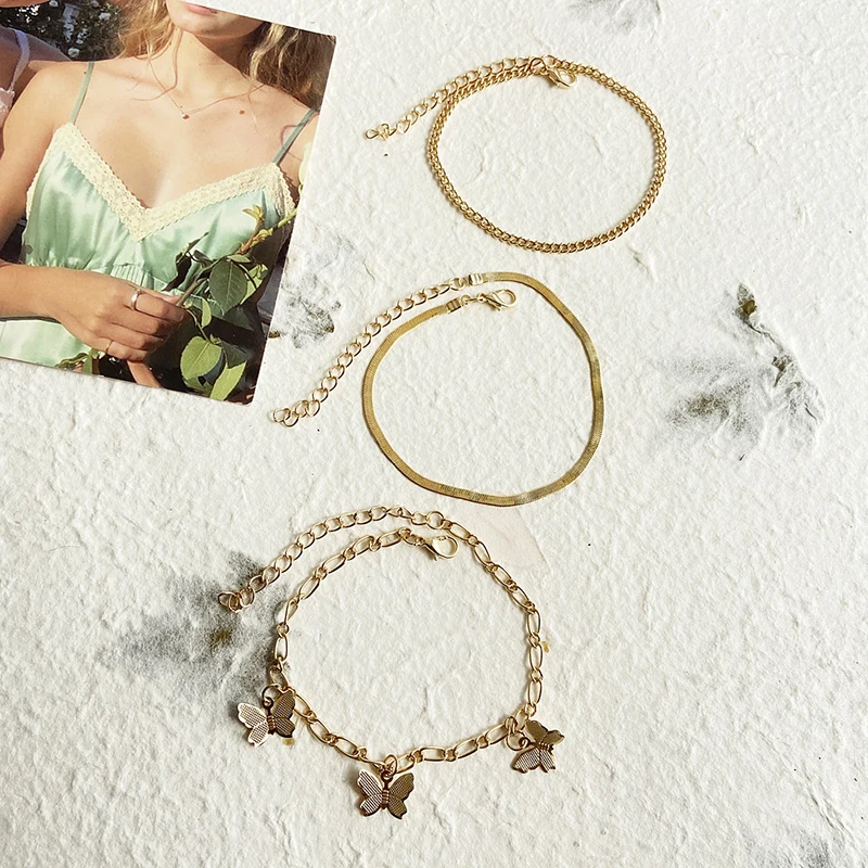 3pcs/set Gold Color Simple Chain Anklets Women Beach Foot Jewelry Leg Chain Ankle Bracelets Women Accessories Charm Butterfly
3pcs/set Gold Color Simple Chain Anklets Women Beach Foot Jewelry Leg Chain Ankle Bracelets Women Accessories Charm Butterfly