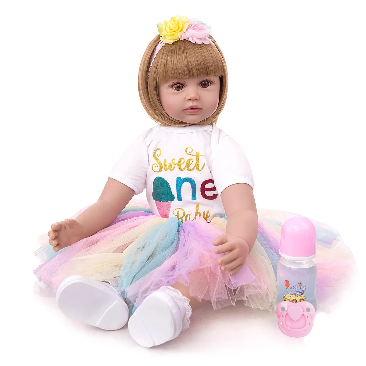 

KEIUMI 24 дюйма Новорожденный ребенок ткань тело моделирование Девочка Малыш живая силиконовая виниловая кукла светлые волосы принцесса плать...