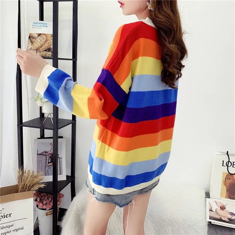 2021 Autumn Women's Sweater Korean Plus Size Striped O Neck Long Sleeve Knitted Pullover Casual Loose Sweater Rainbow
2021 Autumn Women's Sweater Korean Plus Size Striped O Neck Long Sleeve Knitted Pullover Casual Loose Sweater Rainbow