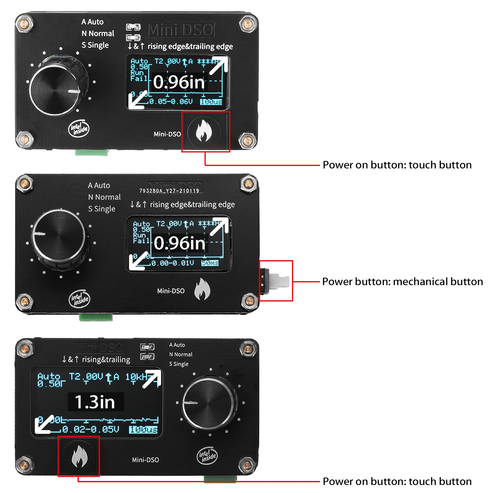 0.96 Inch OLED Display Mechanical Button 250kHz Sampling Rate Simple Oscilloscope Metal Knob Adjustment Single-channel Measuring
0.96 Inch OLED Display Mechanical Button 250kHz Sampling Rate Simple Oscilloscope Metal Knob Adjustment Single-channel Measuring