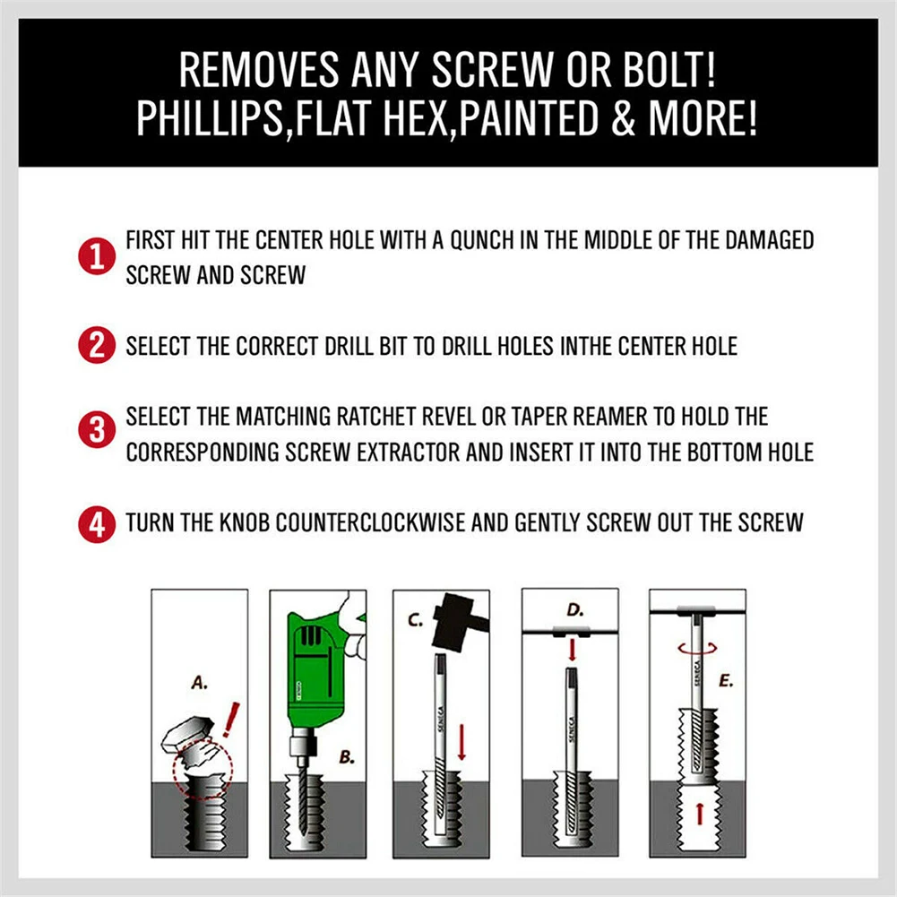 6pcs Screw Extractor Set Easy Out Drill Bits Guide Broken Damaged Bolt Remover Crew Extractor With Box 2020
6pcs Screw Extractor Set Easy Out Drill Bits Guide Broken Damaged Bolt Remover Crew Extractor With Box 2020