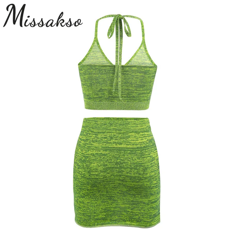 Missakso Knitted Bandage Halter Corset Crop Top And High Waist Short Skirt Beach 2021 Summer Green Blue Women Sexy Two Piece Set
Missakso Knitted Bandage Halter Corset Crop Top And High Waist Short Skirt Beach 2021 Summer Green Blue Women Sexy Two Piece Set