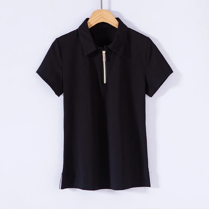 Lapel zipper short sleeve T-shirt women's fashion slim Korean ol comfortable cotton temperament versatile bottom shirt 2103
Lapel zipper short sleeve T-shirt women's fashion slim Korean ol comfortable cotton temperament versatile bottom shirt 2103