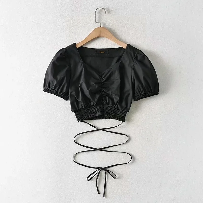 Women's sexy T-shirt summer waist bandage bubble sleeve T-shirt Korean high waist short sleeve T-shirt
Women's sexy T-shirt summer waist bandage bubble sleeve T-shirt Korean high waist short sleeve T-shirt