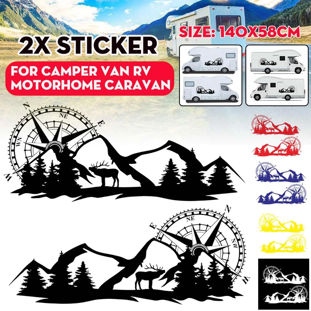 2pc Auto Body Sticker Car Stickers Styling Decal Large Compass Navigation W/Mountain Deer For Camper Van Motorhome
2pc Auto Body Sticker Car Stickers Styling Decal Large Compass Navigation W/Mountain Deer For Camper Van Motorhome