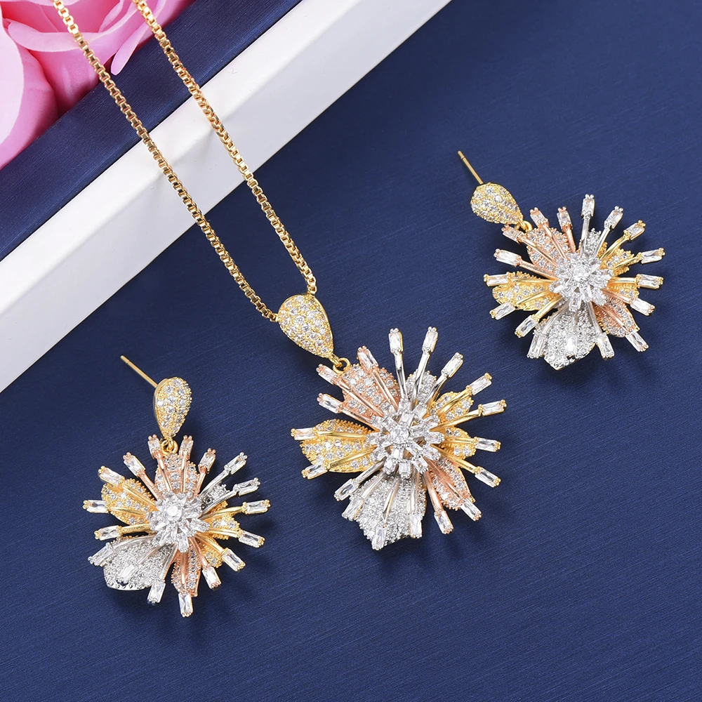 LARRAURI Luxury Dubai Wedding Cubic Zirconia Inlaid Jewelry Women Flower Shape Chains Necklace Dangle Earrings Jewelry Sets
LARRAURI Luxury Dubai Wedding Cubic Zirconia Inlaid Jewelry Women Flower Shape Chains Necklace Dangle Earrings Jewelry Sets