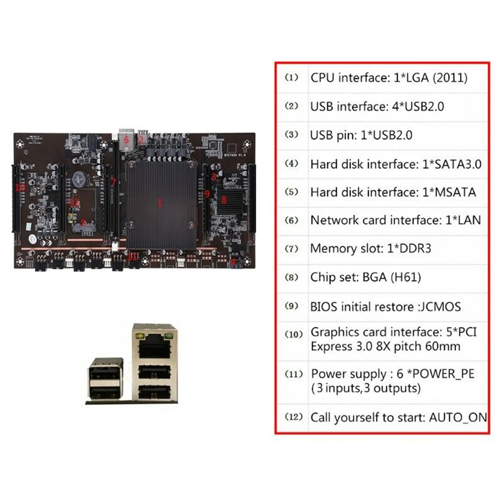 Материнская плата X79 H61 для майнинга BTC LGA 2011 DDR3 поддержка s 32G 60 мм шаг RTX3060 3080