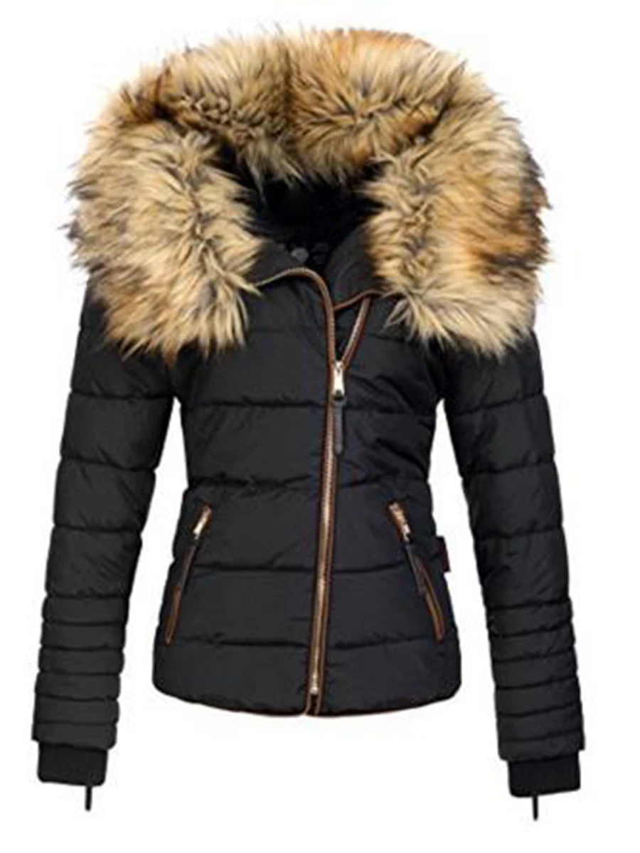 

Зимние пальто, женский пуховик, теплая куртка с воротником из искусственного меха, теплая утепленная парка, женская верхняя одежда 2021, черны...
