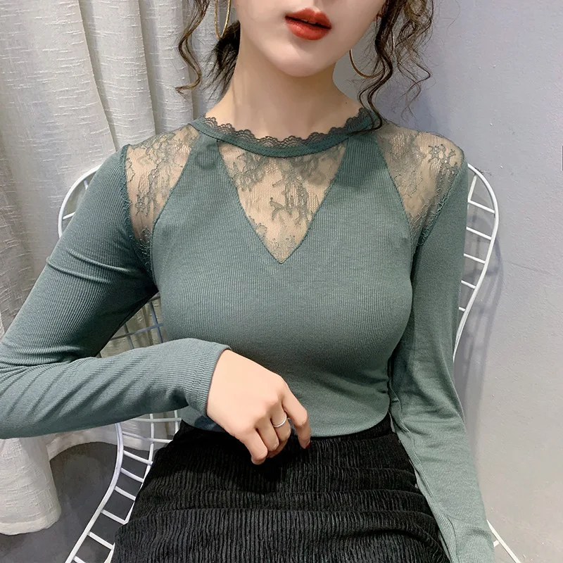 New Elegant Fashion Women Spring Autumn Sexy Elastic Skinny Lace Knit Bottoming T Shirt Lady Long Sleeve T-Shirt Tops
New Elegant Fashion Women Spring Autumn Sexy Elastic Skinny Lace Knit Bottoming T Shirt Lady Long Sleeve T-Shirt Tops