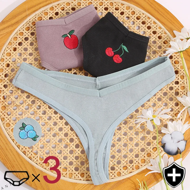 3Pcs/Lot Fruit Embroidery Women Panties Cotton Thongs Ladies Sexy Low Waist UnderwearFemale T-Back Cute G-String Girls Lingerie
3Pcs/Lot Fruit Embroidery Women Panties Cotton Thongs Ladies Sexy Low Waist UnderwearFemale T-Back Cute G-String Girls Lingerie
