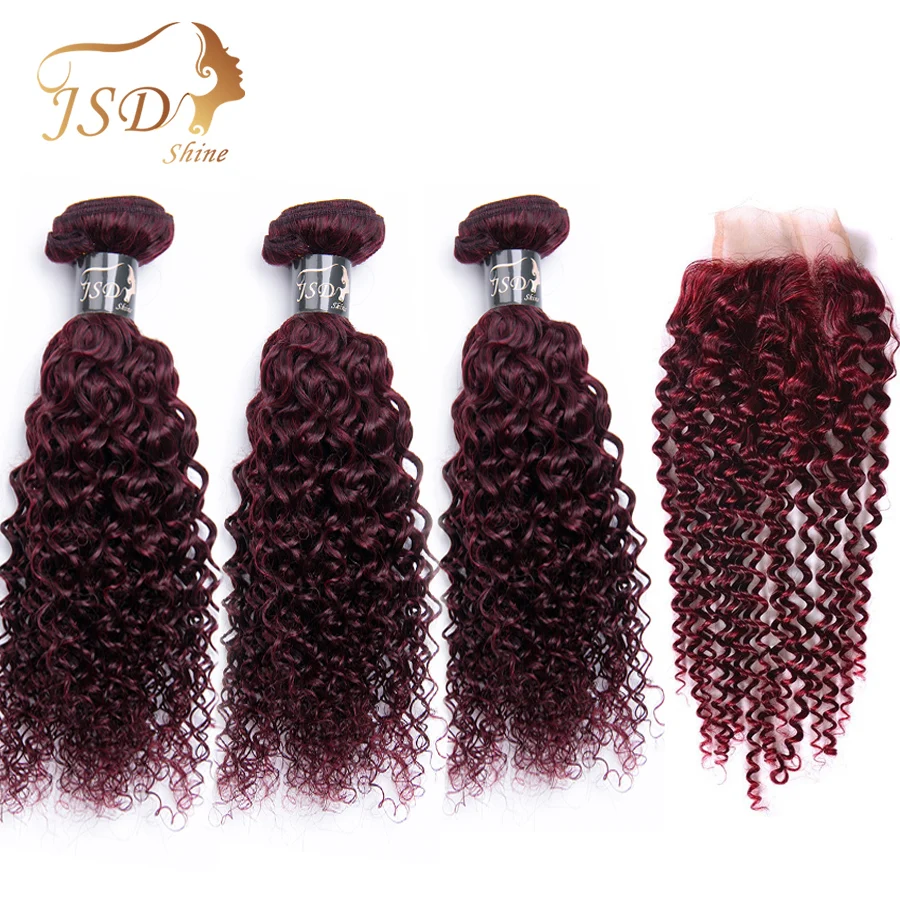 JSDshine дерзкий Красный 99J бразильские кудрявые вьющиеся волосы пучок с кружевом