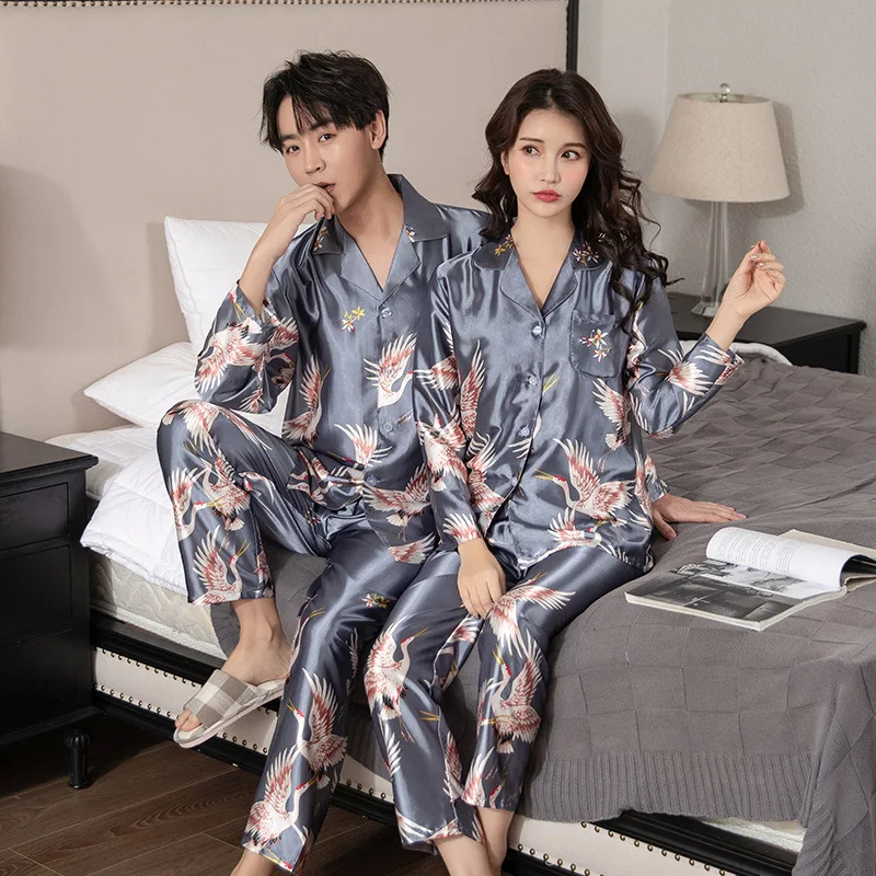 Летняя домашняя одежда для влюбленных шелковая пижама пар пижамный комплект