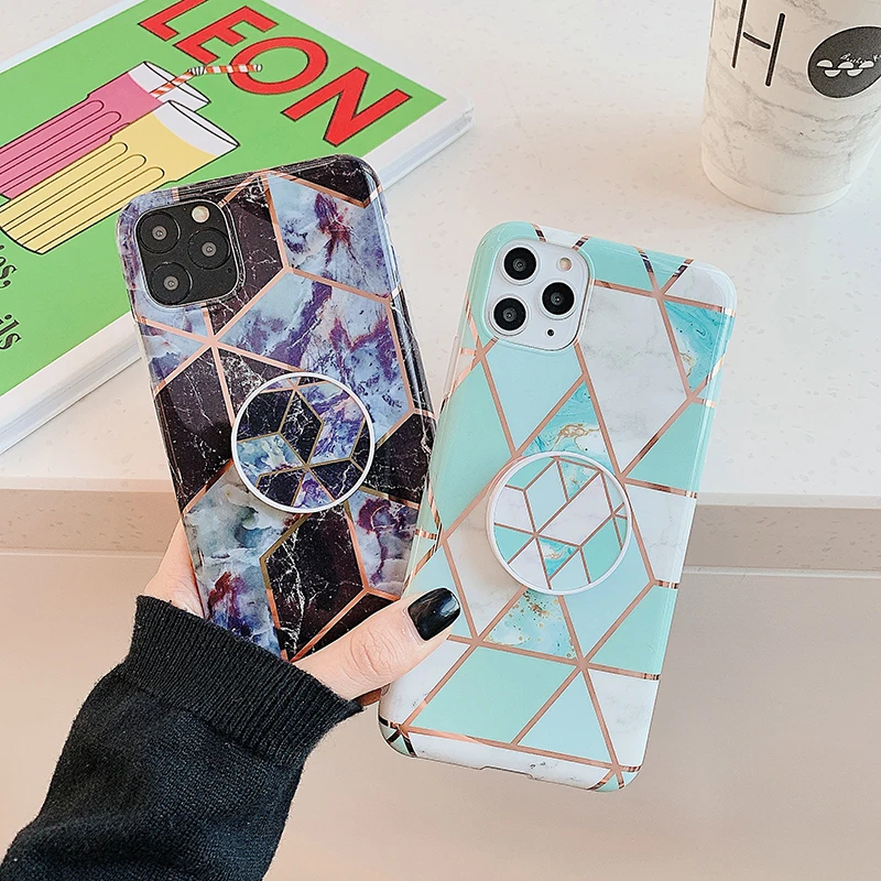 Мраморный чехол подставка для iPhone 11 Pro 6 6s 7 8 Plus X XS XR Max SE 2020 мягкий IMD