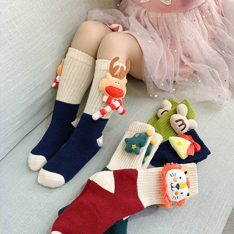 

Children Socks Autumn Winter Newest Bowknot Cute Animals Thick Toddler Kids Baby Girls Straight Socks Party Xmas Socks 0-12Y