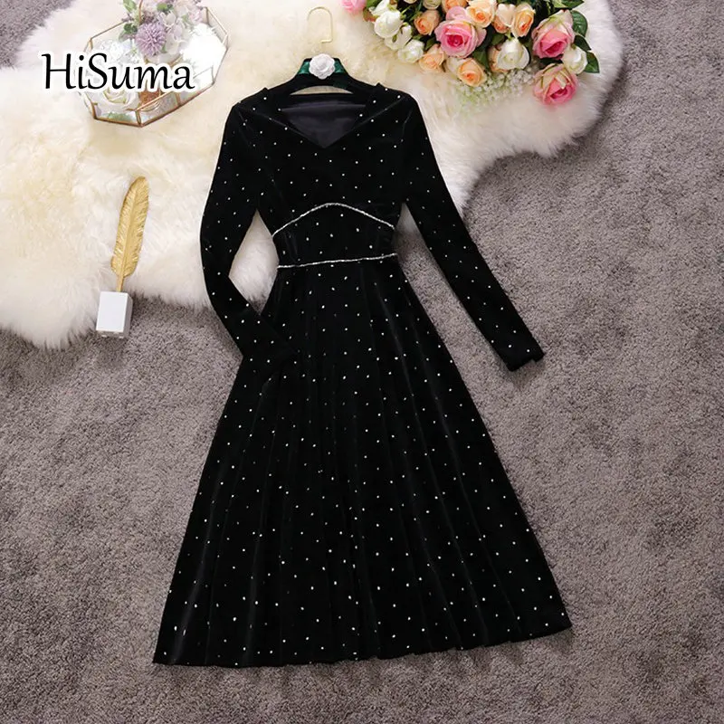 2020 winter new women v collar long sleeve Rhinestones waist velvet dress female v-neck elegant A-line dresses
2020 winter new women v collar long sleeve Rhinestones waist velvet dress female v-neck elegant A-line dresses