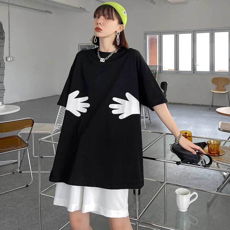 Women Black Pattern Spliced Big Size Long T-shirt New Round Neck Half Sleeve Fashion Tide Spring Summer 2021 E934
Women Black Pattern Spliced Big Size Long T-shirt New Round Neck Half Sleeve Fashion Tide Spring Summer 2021 E934