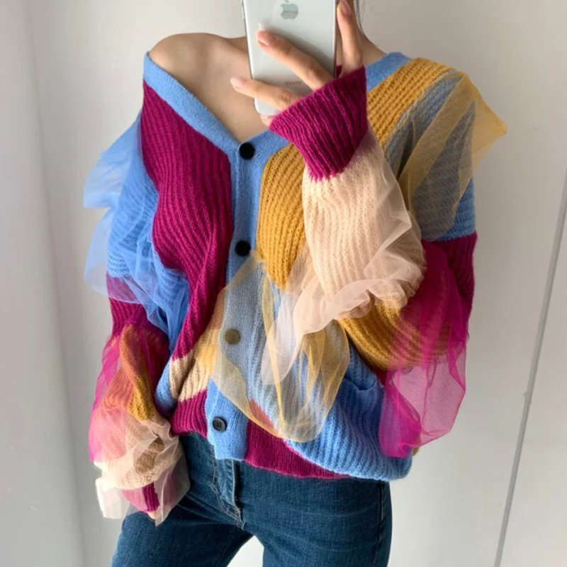 2021 Autumn Loose Single-breasted Sweater Women Korean Style Stitching All-match Long-sleeved Cardigan Sweater
2021 Autumn Loose Single-breasted Sweater Women Korean Style Stitching All-match Long-sleeved Cardigan Sweater