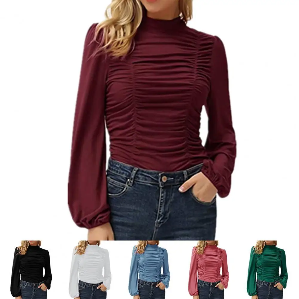 blusas Elegant Women Blouse Long Sleeve Slim Fit Tops Solid Color Pleated Lantern Sleeve Office Ladies Pullover Blouses Top 
blusas Elegant Women Blouse Long Sleeve Slim Fit Tops Solid Color Pleated Lantern Sleeve Office Ladies Pullover Blouses Top
