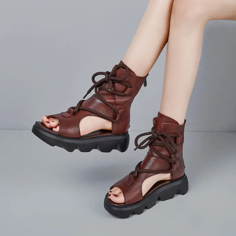 Women Summer Fashion New Ankle Boots Genuine Leather Cut-outs Sandals Retro Handmade Casual All-Match Thick Bottom Boots
Women Summer Fashion New Ankle Boots Genuine Leather Cut-outs Sandals Retro Handmade Casual All-Match Thick Bottom Boots