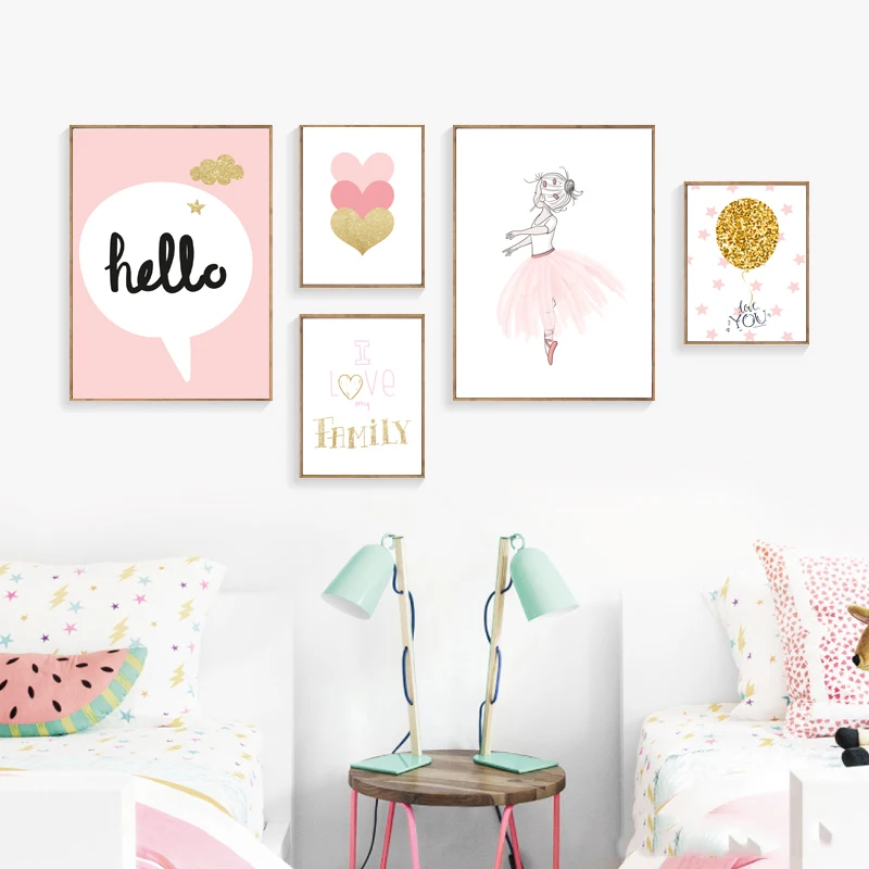 Baby Girl Room Poster Kids Wall Art Paintings Baby Poster Ballerina Canvas Painting Pink Heart Pictures Nursery Decor
Baby Girl Room Poster Kids Wall Art Paintings Baby Poster Ballerina Canvas Painting Pink Heart Pictures Nursery Decor