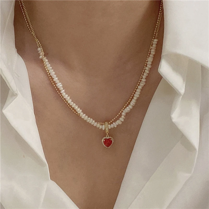 Origin Summer Exquisite Double-Layer Red Love Heart Pendant Necklace for Women Freshwater Pearl Round Beaded Necklace Jewelry
Origin Summer Exquisite Double-Layer Red Love Heart Pendant Necklace for Women Freshwater Pearl Round Beaded Necklace Jewelry
