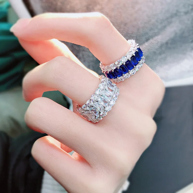 Top Grade 100% Real S925 Sterling Silver Rings High Quality 6A Zircon Shining Fine Jewelry Accessories Wholesale 6 Color