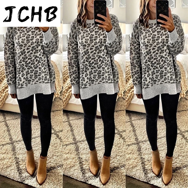 Leopard Casual Print O Neck Side Split Irregular Hoodies Autumn Long Sleeve Loose Patchwork Women Sweatshirt Basic Pullover 2021
Leopard Casual Print O Neck Side Split Irregular Hoodies Autumn Long Sleeve Loose Patchwork Women Sweatshirt Basic Pullover 2021