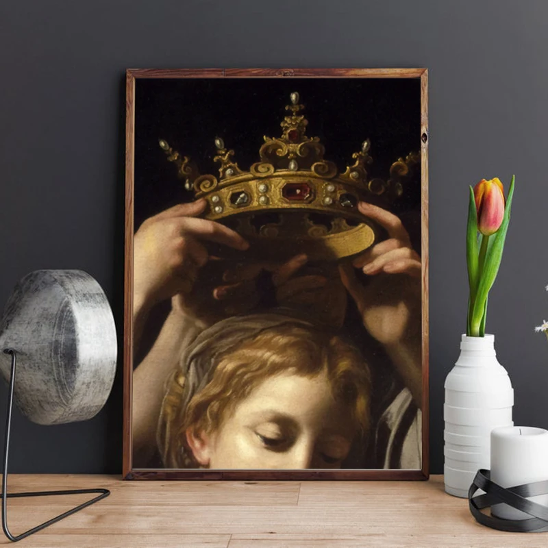 Винтажная Картина на холсте Crown On Head картины маслом для домашнего декора плакат