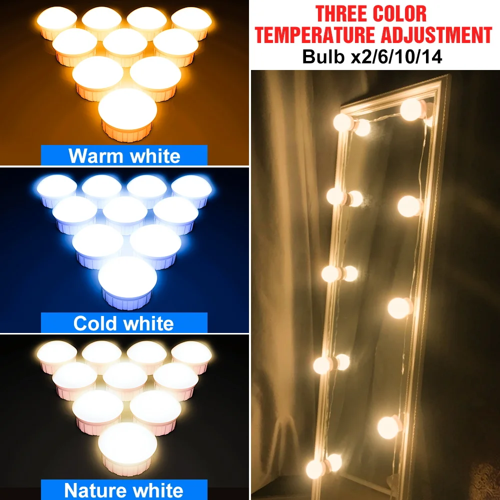 12V Vanity Mirror Light 3 Colors Dimmable LED Beauty Lights Touch Switch USB Bedroom Wall Lamp 14 Bulb Kit Hollywood Makeup Lamp
12V Vanity Mirror Light 3 Colors Dimmable LED Beauty Lights Touch Switch USB Bedroom Wall Lamp 14 Bulb Kit Hollywood Makeup Lamp