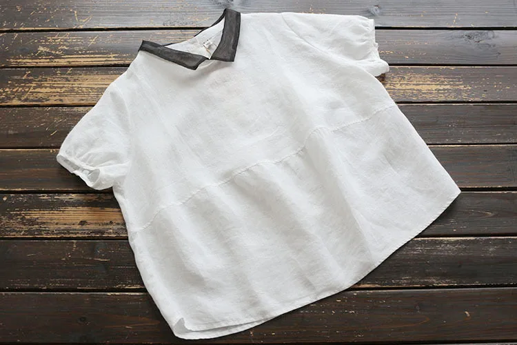 6399 Japan Style Loose Women Casual Linen Short Sleeve Shirt Organza Patchwork Turndown Collar Blouse
6399 Japan Style Loose Women Casual Linen Short Sleeve Shirt Organza Patchwork Turndown Collar Blouse