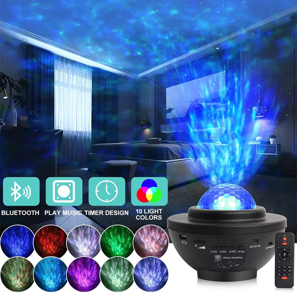 

Night Light Projector with Remote Control 2 in 1 Star Projector with LED Nebula Cloud/Moving Ocean Wave Projector for Kid Baby,