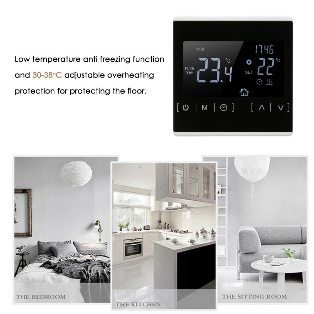 Multifunctional LCD Touched Screen Intelligent Thermostat Electric Floor Heating Thermostat Home Temperature Controller
Multifunctional LCD Touched Screen Intelligent Thermostat Electric Floor Heating Thermostat Home Temperature Controller