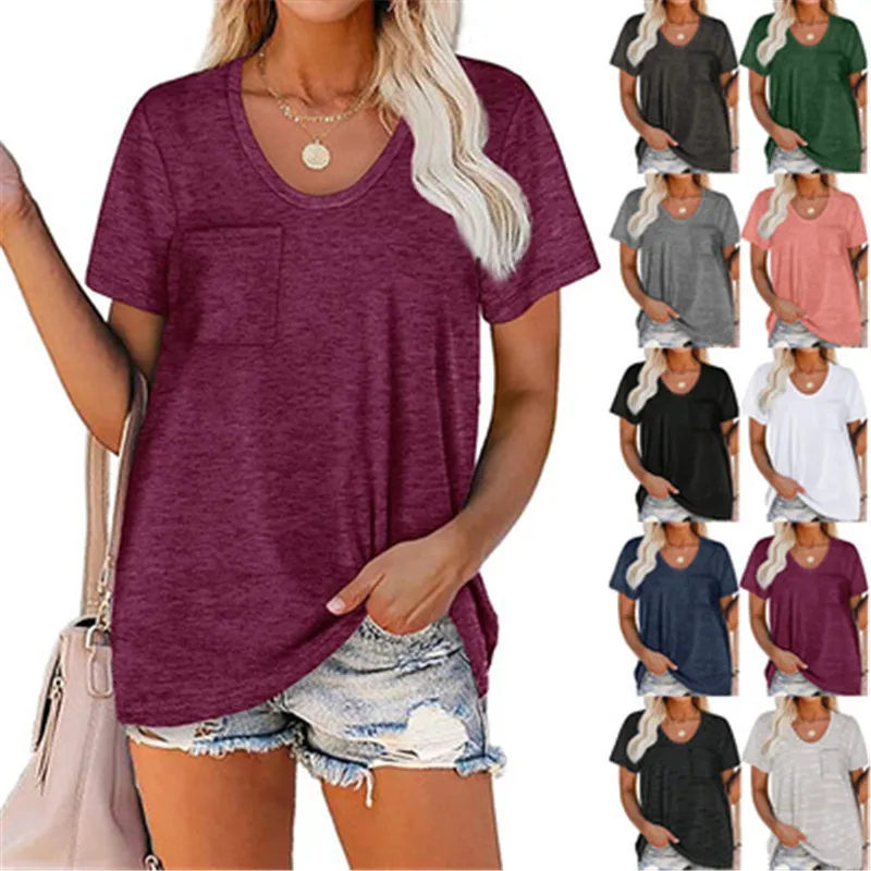 Summer Solid Color Tops Women Casual Short Sleeve O-Neck Tops Fashion Pockets Loose Tops Lady Casual T-Shirt 8 Color Size S-2XL 
Summer Solid Color Tops Women Casual Short Sleeve O-Neck Tops Fashion Pockets Loose Tops Lady Casual T-Shirt 8 Color Size S-2XL