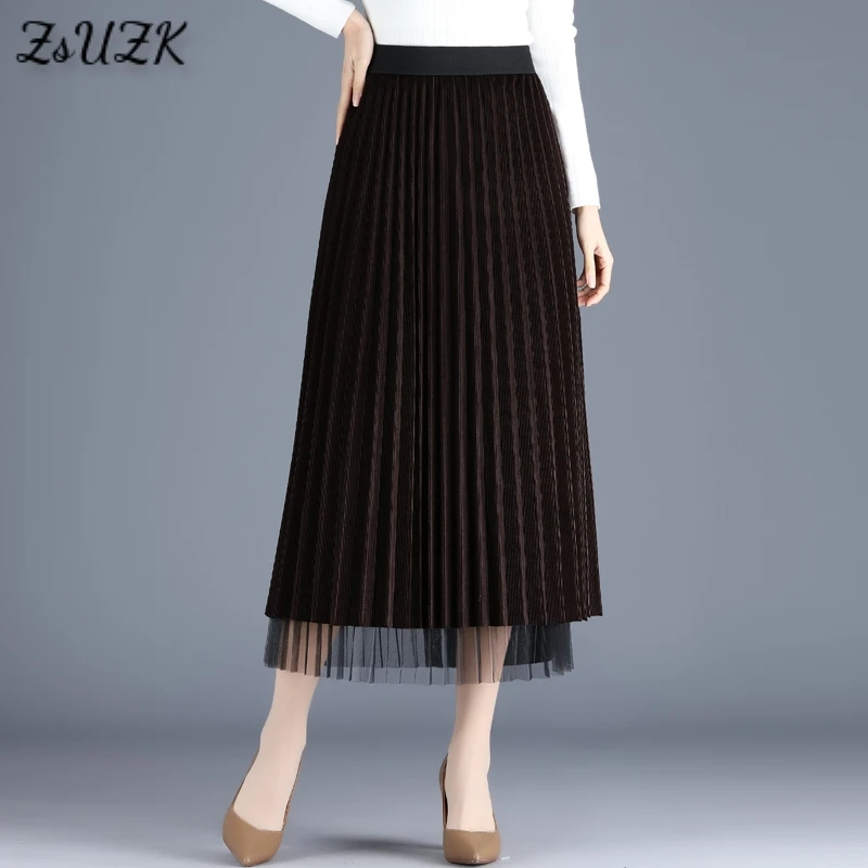 Both Sides Pleated Skirt Spring Autumn Women Elasticity Waist Fashion Long Skirt Slimple Elegant Pleuche Skirt Bottoms Female
Both Sides Pleated Skirt Spring Autumn Women Elasticity Waist Fashion Long Skirt Slimple Elegant Pleuche Skirt Bottoms Female