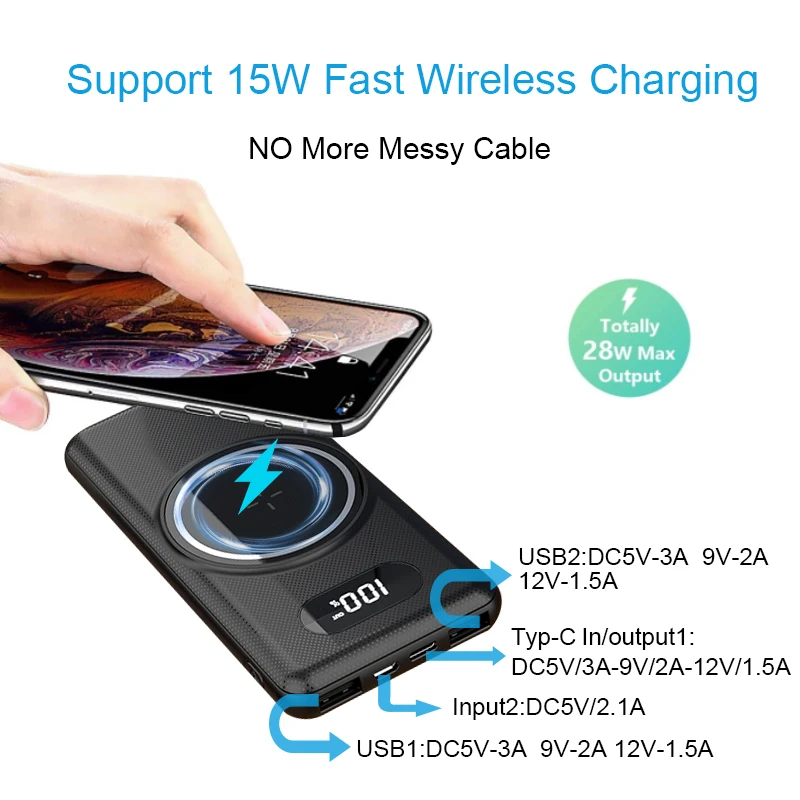 10000mAh PD+QC3.0 22.5W PD Fast Chargiing Magnetic Power Bank Wireless Charger for iphone 12 pro max 11 mini Magsafe Charger
10000mAh PD+QC3.0 22.5W PD Fast Chargiing Magnetic Power Bank Wireless Charger for iphone 12 pro max 11 mini Magsafe Charger
