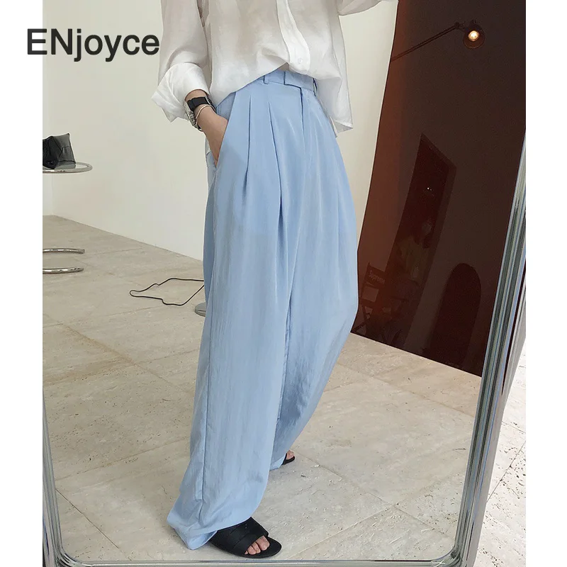 2021 Summer Fashion Blue High Waist Loose Suit Pants Women New Office Ladies Trousers Work Wear Wide-legged Straight Thin Pants
2021 Summer Fashion Blue High Waist Loose Suit Pants Women New Office Ladies Trousers Work Wear Wide-legged Straight Thin Pants