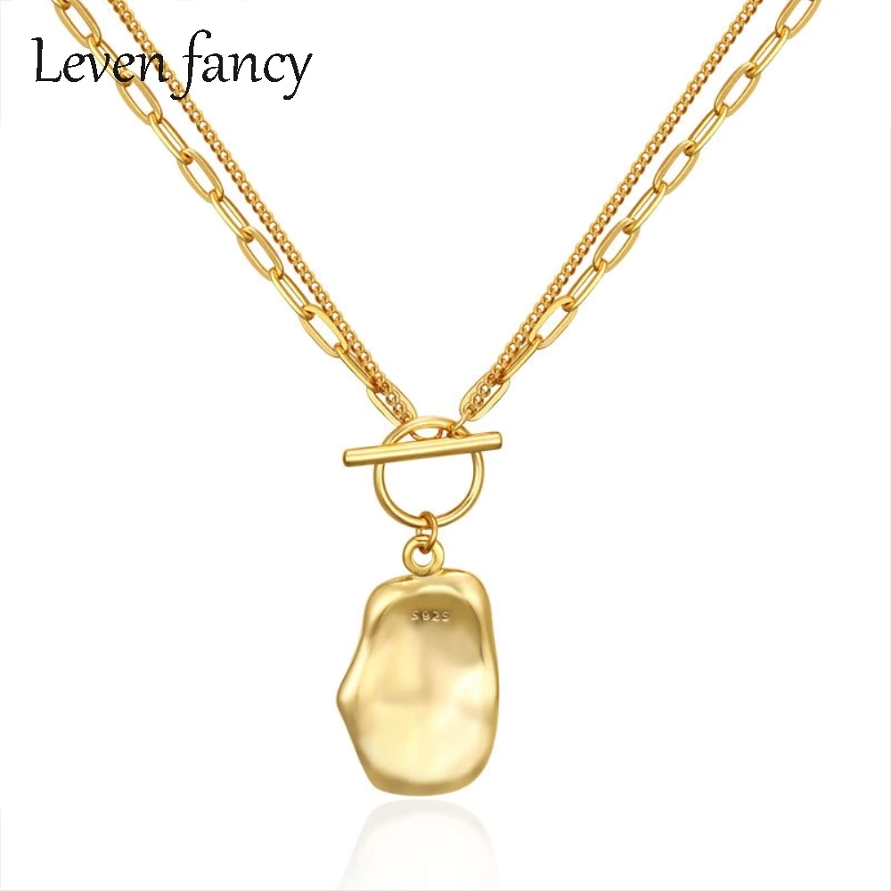 Real S925 Sterling Silver Women Design Irregular Pendant Neckalce Double Layered Chain 18K Gold OT Buckle Necklaces 925 Silver 
Real S925 Sterling Silver Women Design Irregular Pendant Neckalce Double Layered Chain 18K Gold OT Buckle Necklaces 925 Silver
