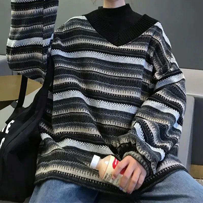 Sweaters Women Oversize Striped Jumper V Neck Casual Pullover Vintage Loose Knitted Jumper Winter Girls All Match Sweater 2021
Sweaters Women Oversize Striped Jumper V Neck Casual Pullover Vintage Loose Knitted Jumper Winter Girls All Match Sweater 2021