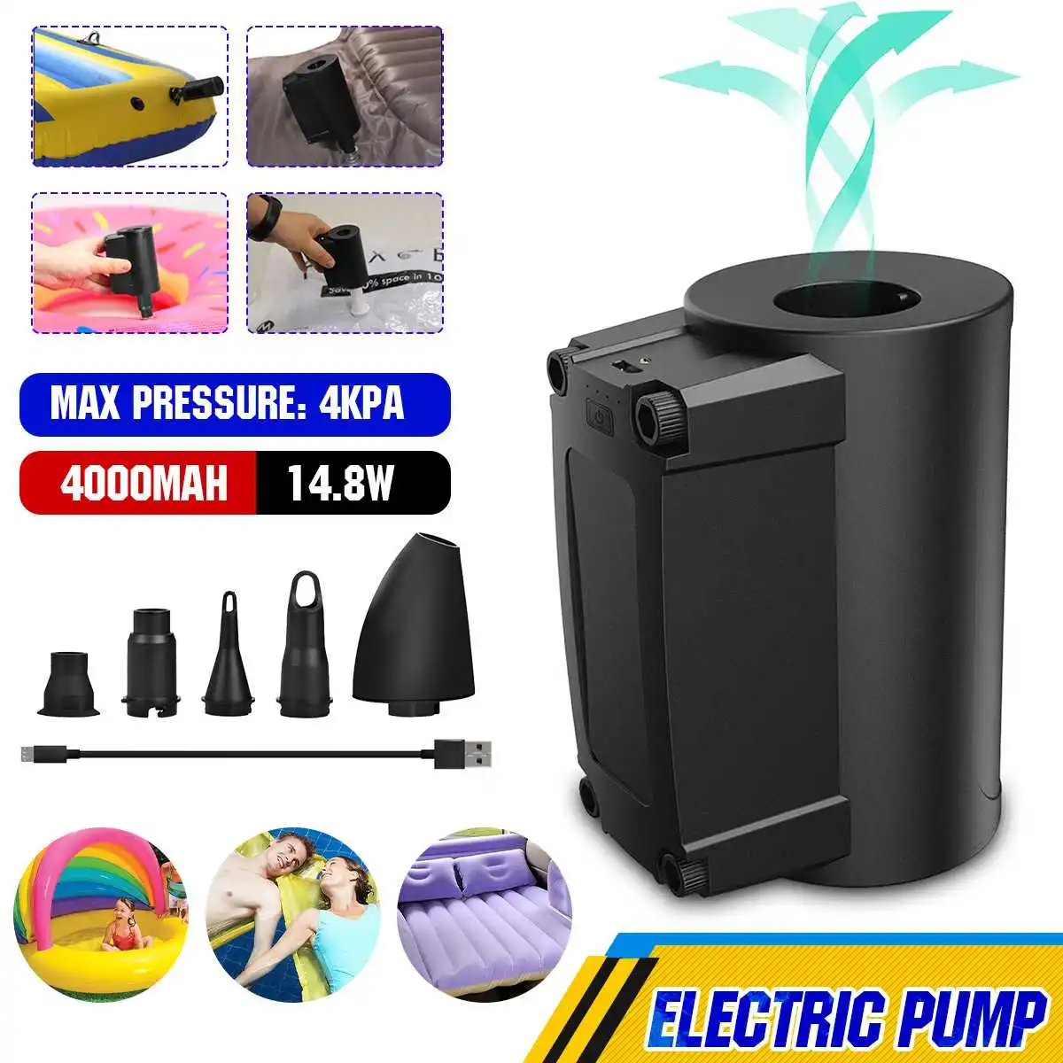 Wireless Electric Air Pump Potable Inflatable Compressor For Mattress Swimming Pool Fast Air Filling Inflator Blower 5 Nozzles
Wireless Electric Air Pump Potable Inflatable Compressor For Mattress Swimming Pool Fast Air Filling Inflator Blower 5 Nozzles