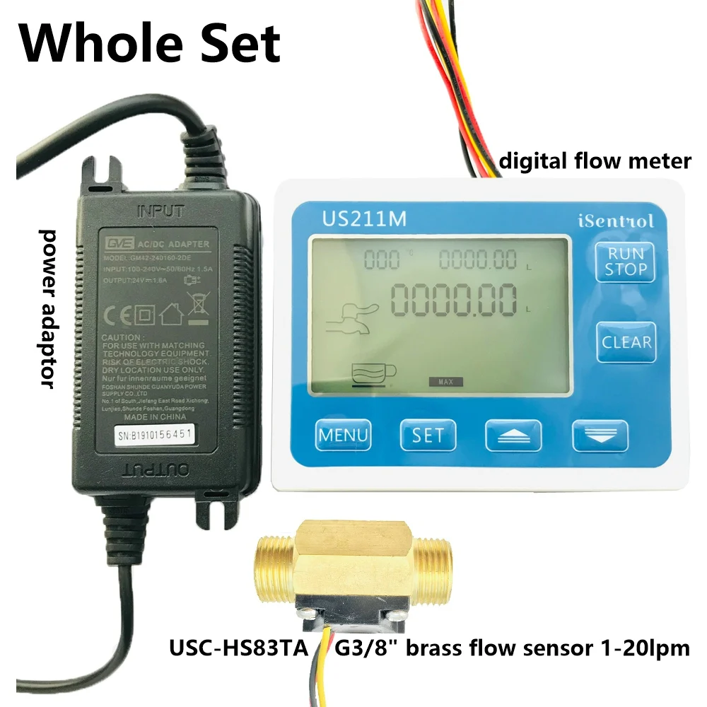 US211M Digital Flow meter Display with USC-HS83TA G3/8" Brass Flow Meter Totalizer Flow Measurement 1-20L/min
US211M Digital Flow meter Display with USC-HS83TA G3/8" Brass Flow Meter Totalizer Flow Measurement 1-20L/min
