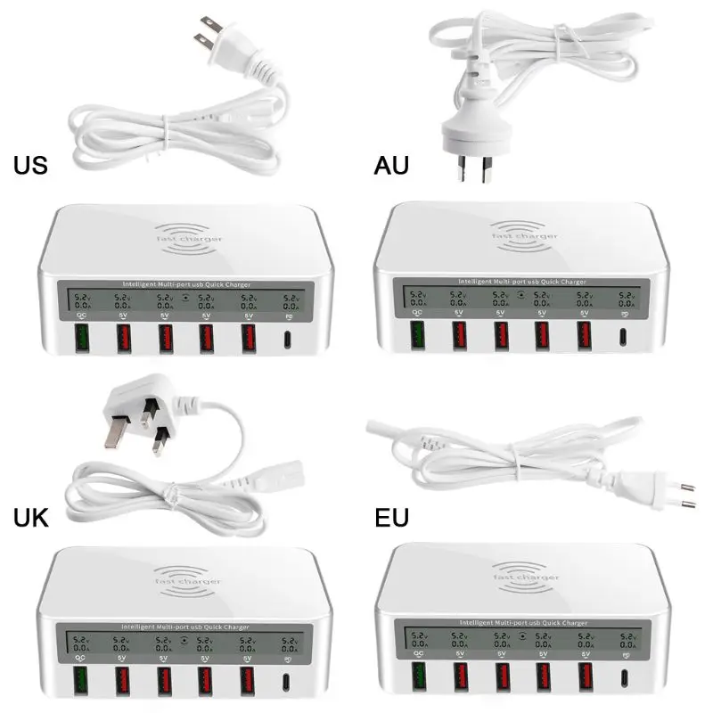Universal 100W 5x USB QC 3.0 & Type C PD Fast Charger Adapter Qi Wireless Charger Station for iphone
Universal 100W 5x USB QC 3.0 & Type C PD Fast Charger Adapter Qi Wireless Charger Station for iphone