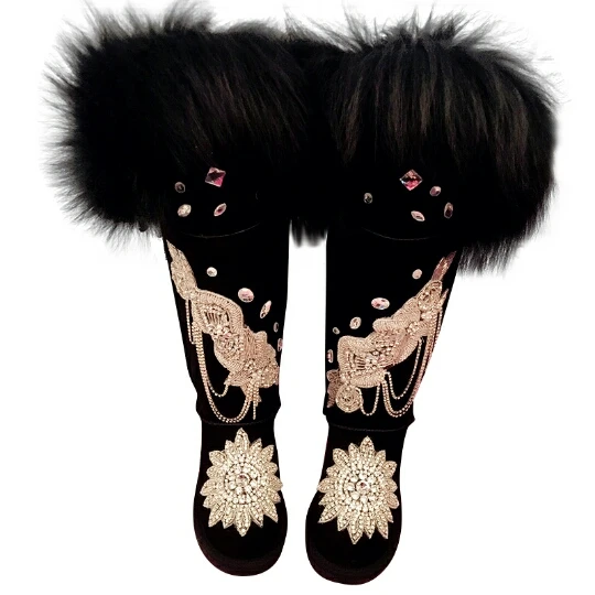 Oversized fox fur over the knee long crystal leather tassel beaded snow boots crystal
Oversized fox fur over the knee long crystal leather tassel beaded snow boots crystal