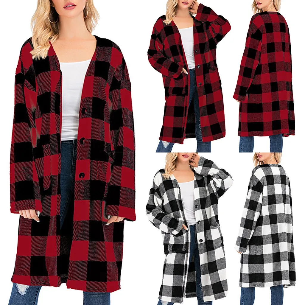 Women's Plaid Cardigan Fashion Button Loose Coat Long Sleeve Pocket Jacket outwear Autumn Coat Abrigo de mujer
Women's Plaid Cardigan Fashion Button Loose Coat Long Sleeve Pocket Jacket outwear Autumn Coat Abrigo de mujer